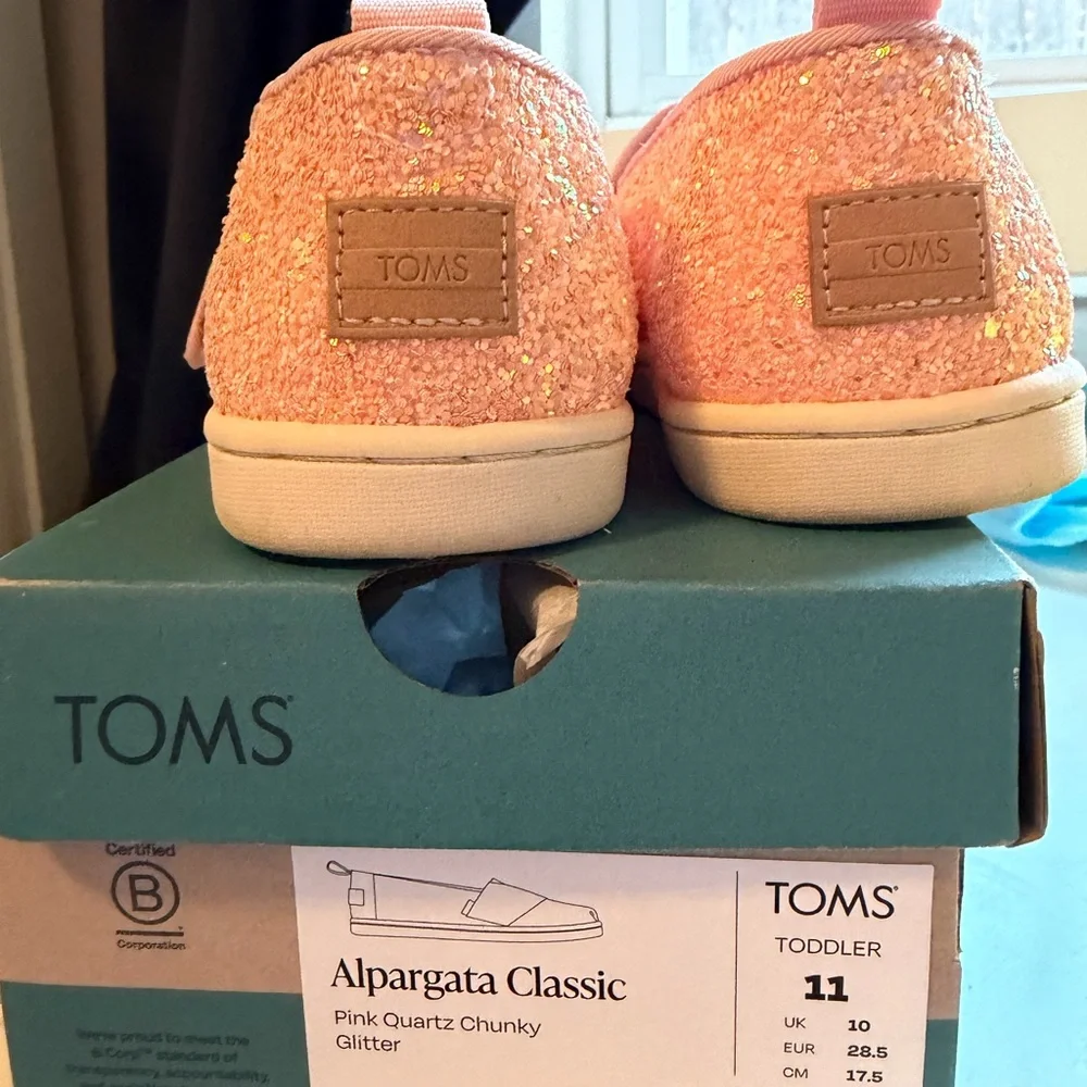 TOMS Kids Pink Glitter Slip-On Moccasins